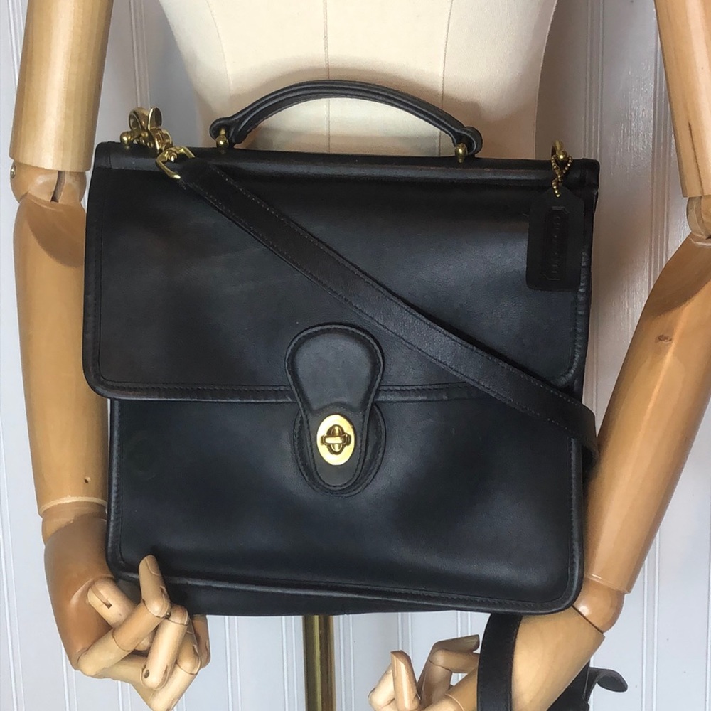 Vintage COACH WILLIS Black Leather Station Turn Lock Crossbody Shoulder Bag - Picture 5 of 15